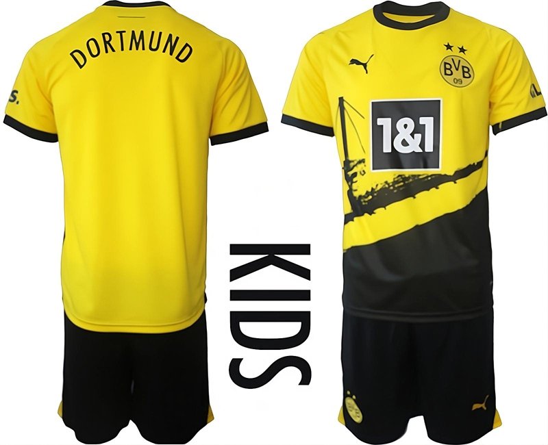 BVB Borussia Dortmund Dětské Fotbalové Dresy Komplet 2023-24 Domácí - žlutý