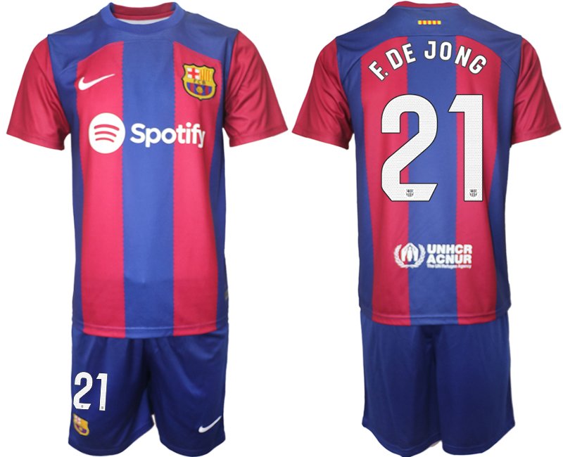 F.De Jong 21 Fotbalový Dres FC Barcelona Domácí 23/24 Krátkým Rukávem + trenýrky