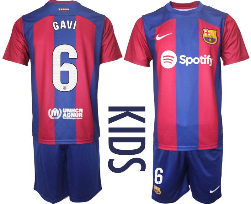 FC Barcelona GAVI 6 Dětský domácí fotbalový set 23/24 Krátký Rukáv + trenýrky