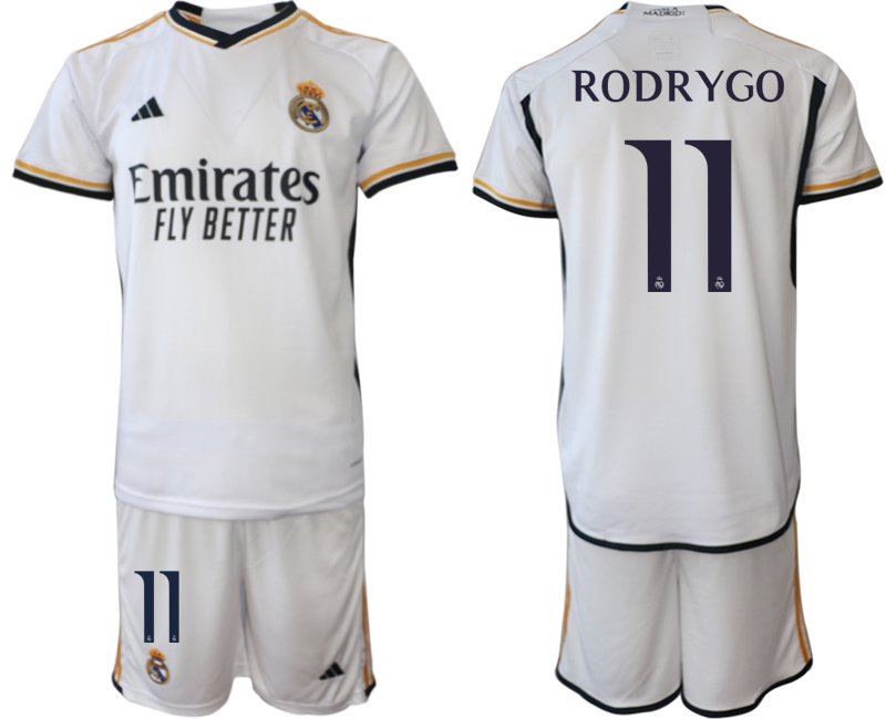 Fotbalový dres Pánský komplet Real Madrid Domácí 23/24 Bílý Krátký Rukáv Rodrygo 11