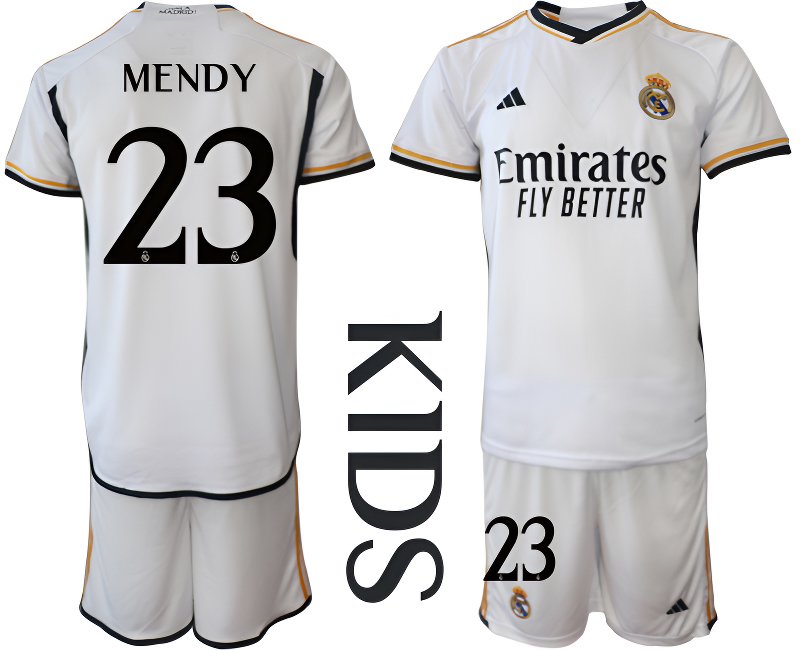 Dětský Fotbalový dres Real Madrid 23-24 Domácí Komplet Krátký Rukáv MENDY 23