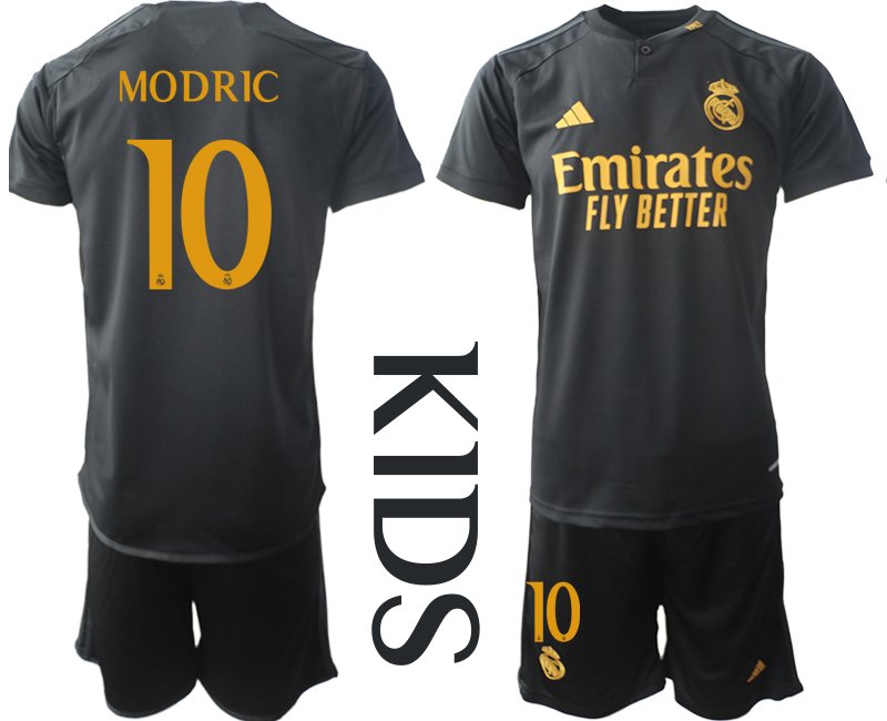 Dětský fotbalový set Modrić 10 Real Madrid 23/24 Alternativní Krátký Rukáv - černý