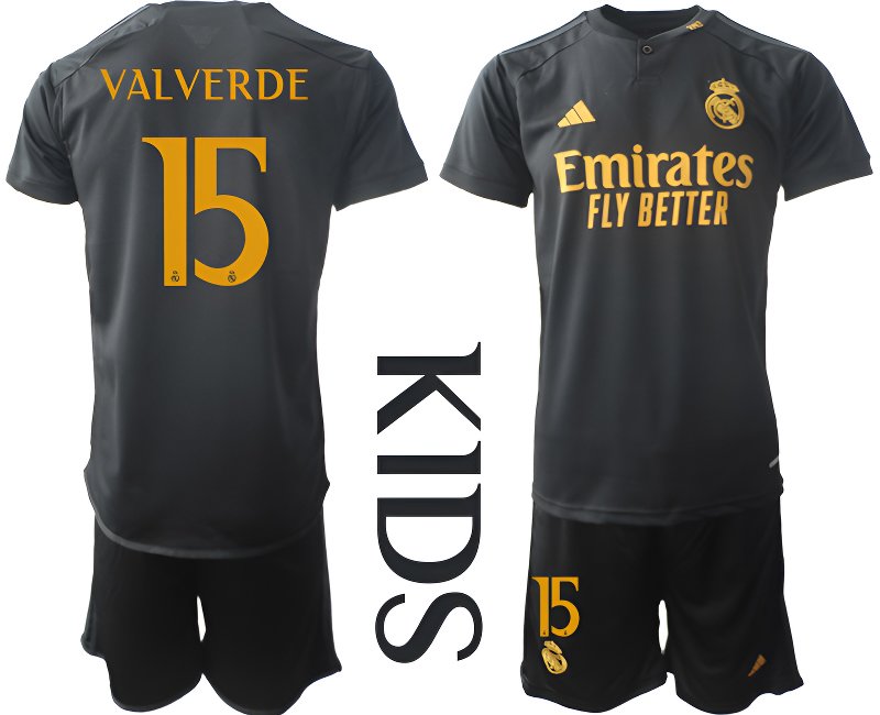 Dětský fotbalový set Real Madrid 2023/24 Alternativní Krátký Rukáv Valverde 15