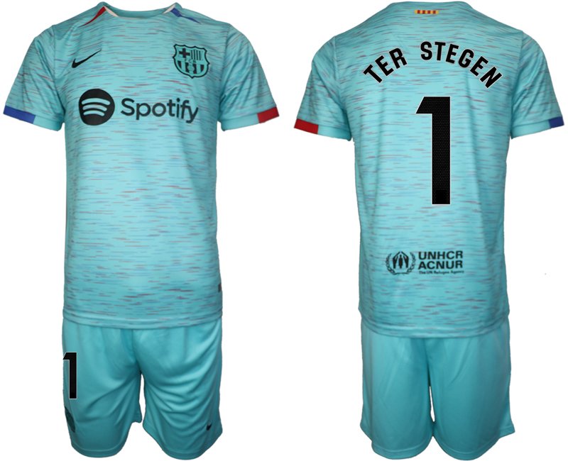 Fotbalové dres Ter Stegen 1 FC Barcelona Alternativní 23-24 Krátký Rukáv + trenýrky