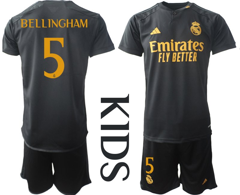 Real Madrid Bellingham 5 Dětské Alternativní Dres Komplet 2023/24 černý Krátký Rukáv