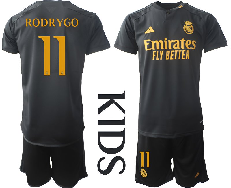 Real Madrid Dětské Fotbalové Dresy Komplet 2023-24 RODRYGO 11 Alternativní