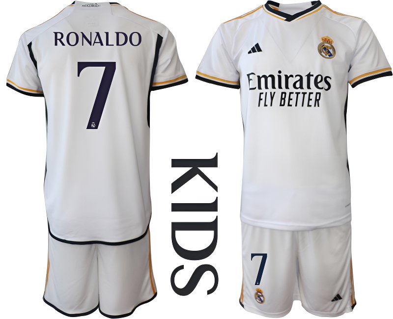 Ronaldo 7 Real Madrid Home 23/24 Dětský Fotbalový dres - bílý