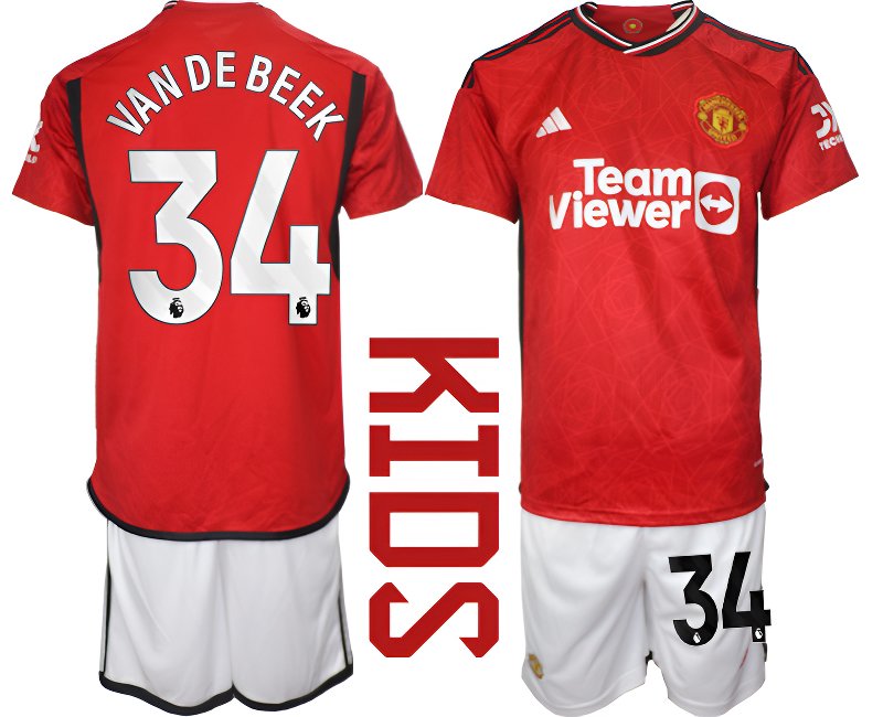 23-24 Manchester United domácí dětský kit Van De Beek 34