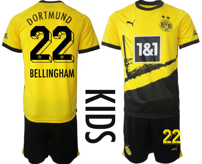 BVB Borussia Dortmund Bellingham 22 Dětské Fotbalové Dresy Komplet 2023-24 Domácí