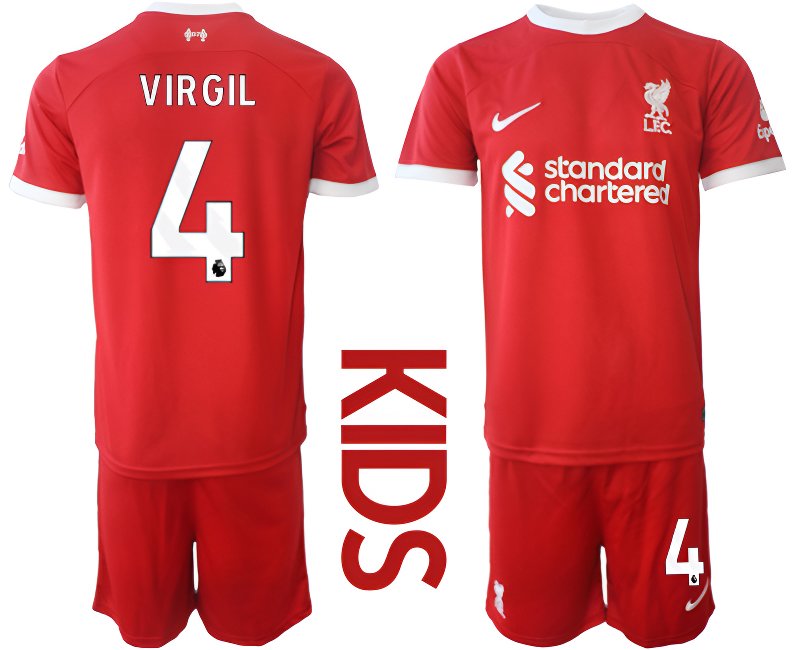 Dětská fotbalová souprava Liverpool FC 2023/24 Virgil 4 Domácí Dres Krátký Rukáv