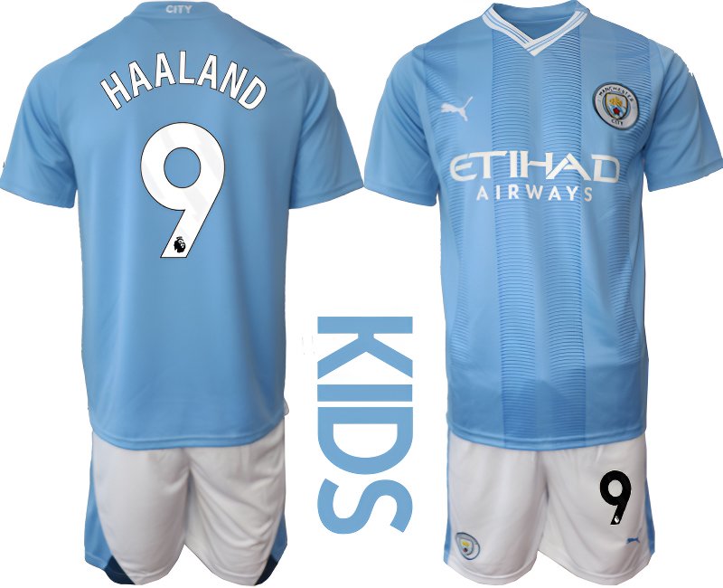 Dětský Dres Haaland 9 Manchester City 2023/24 Domácí - modrý