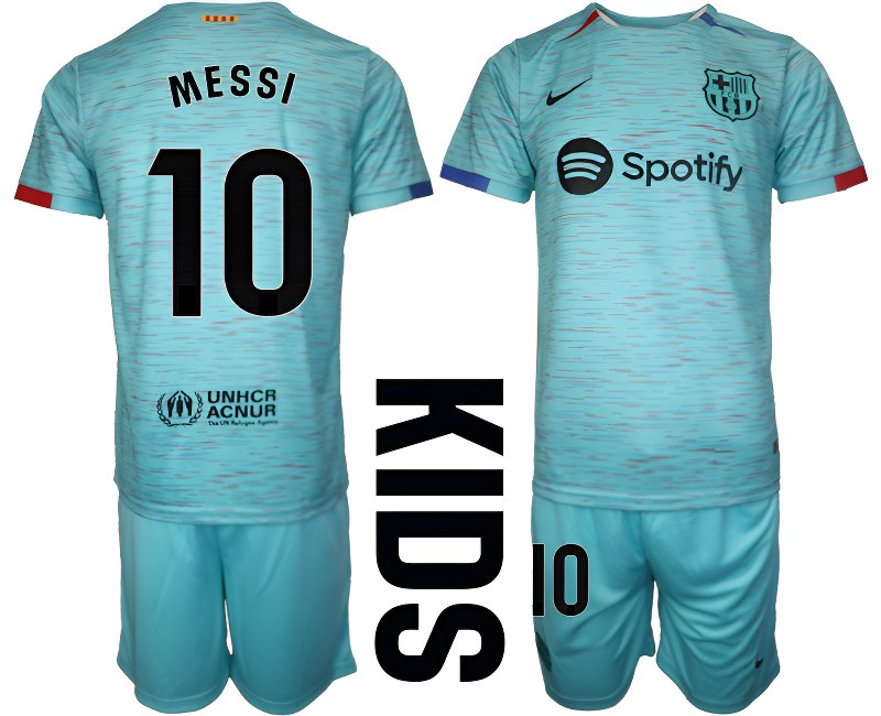 FC Barcelona Dětské Alternativní dres komplet 23-24 Krátký Rukáv Messi 10