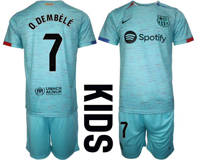 FC Barcelona O.DEMBELE 7 Dětské Alternativní Komplet Dres 23/24 Krátký Rukáv + trenýrky