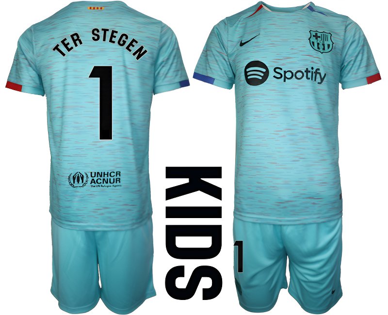 FC Barcelona Ter Stegen 1 Dětské Alternativní dres komplet 2023-24 Krátký Rukáv