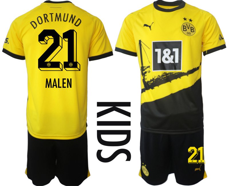 Fotbalové dresy Malen 21 Borussia Dortmund Dětské Domácí Dres 2023-2024 Krátký Rukáv