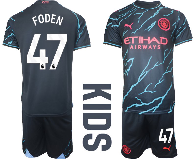 Fotbalové dresy Manchester City Foden 47 Dětské Alternativní Dres 2023-24 Krátký Rukáv