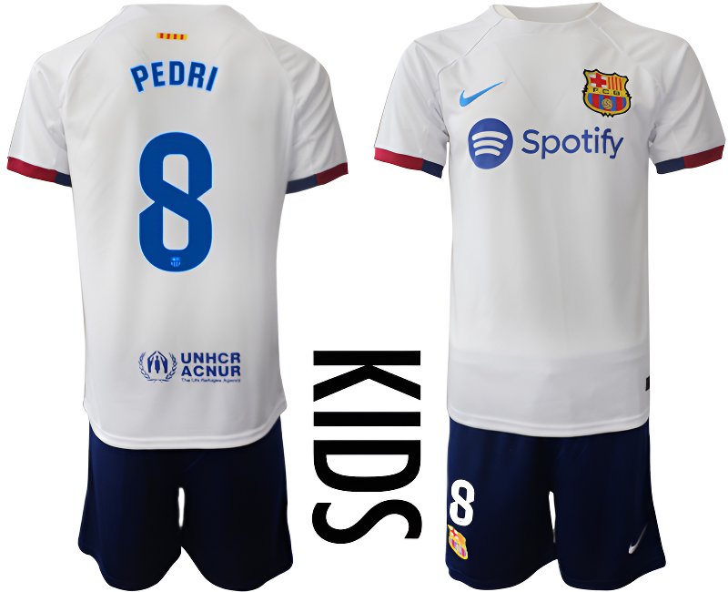 Fotbalový Dres FC Barcelona Pedri 8 Dětské Venkovní 23/24 Krátký Rukáv + trenýrky