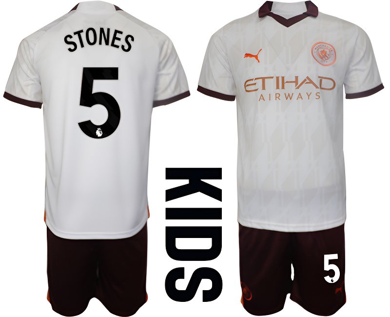 Fotbalový Dres Stones 5 Manchester City Dětské Venkovní 2023/24