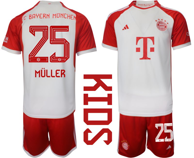 Fotbalový dres FC Bayern Mnichov Müller 25 Dětské Domácí Dres Komplet 2023-2024