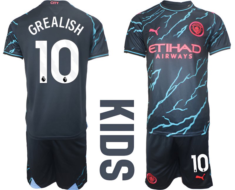 Grealish 10 Dětský alternativní dres s krátkým rukávem Manchester City 2023/24