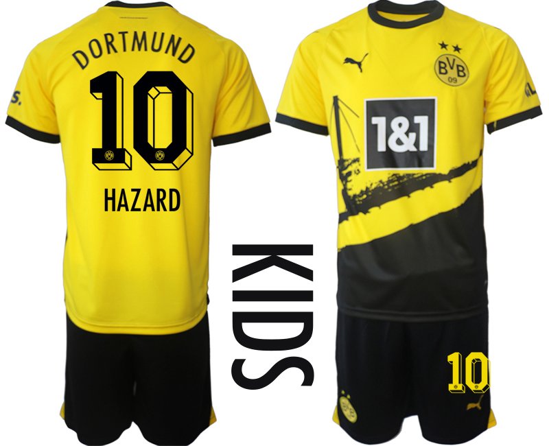 Hazard 10 Fotbalové dresy Borussia Dortmund Dětské Domácí Dres 23-24 Krátký Rukáv