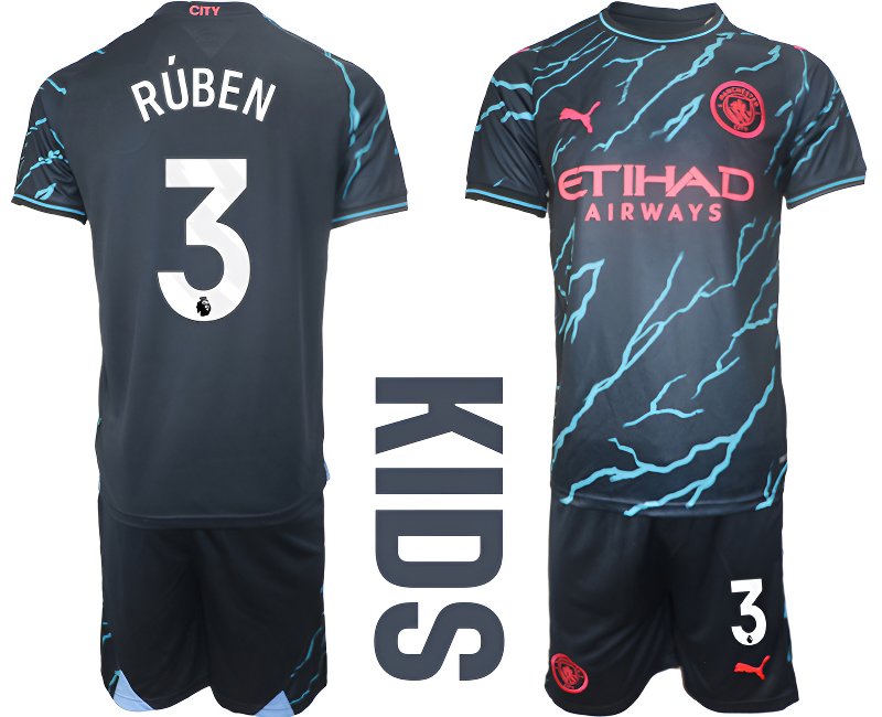 Manchester City Ruben 3 Dětský Alternativní Dres 2023-24 Krátký Rukáv