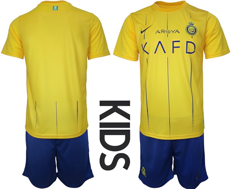 Fotbalový Dres Al-Nassr FC Dětské Domácí 23/24 žlutý Krátký Rukáv + modrý trenýrky