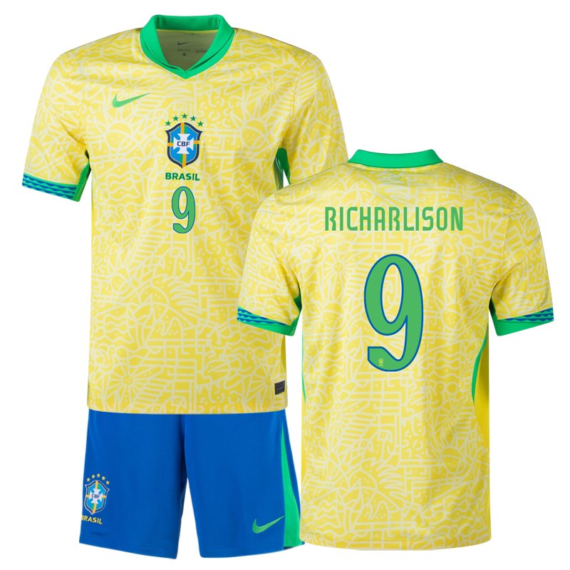 Domácí dres Richarlison 9 Brazílie 2024 žlutý Krátkým Rukávem + modrý trenýrky