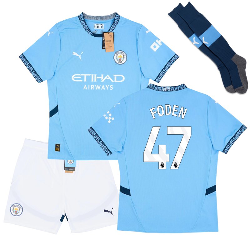 Manchester City Phil Foden 47 Dětské Domácí Dres 24/25 Krátký Rukáv + trenýrky