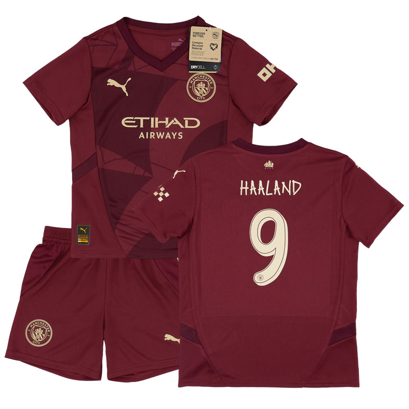 Man City Erling Haaland 9 Alternativní Dres 2024-2025 Krátký rukáv Děti Fotbalové Dresy